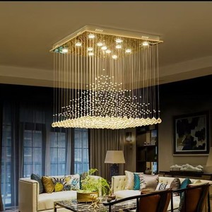 Lustre en cristal rectangulaire moderne et simple de style français, pour salon, salle à manger, hôtel, restaurant, pyramide - Product Image 4