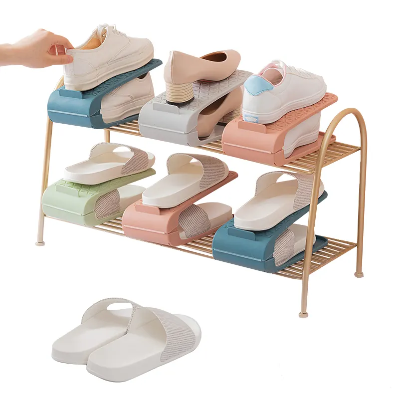 Porte-chaussures en plastique, Double couche et réglable, organisateur, Simple et pliable