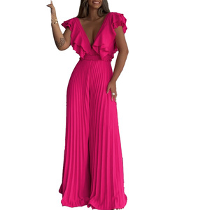 Nuevo Mono de Moda para Mujer con Escote en V Profundo, Cintura Alta, Sexy, con Volantes y Pierna Ancha - Product Image 3