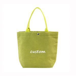 Bolsa de Mano de Pana Suave a la Moda, Bolsa de Compras Reutilizable de Pana para Mujer, Personalizada, para Viajes y Escuela, con Bolsillo Interior - Product Image 1