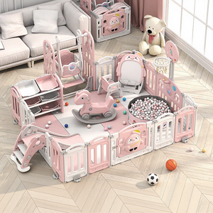 Recinto da gioco per bambini, tappeto da gioco per neonati da interno, parco divertimenti domestico, tappetino per gattonare 1.5x1.8m, plastica rosa e bianca - Product Image 1
