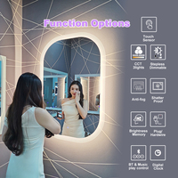 Miroir de salle de bain rétroéclairé personnalisé en usine, CCT 3000K-6000K, capteur tactile, montage mural ovale LED moderne IP44, prise murale pour chambre à coucher