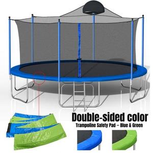Trampolín de exterior con cubierta de color de doble cara para niños y adultos con escalera de aro de baloncesto y red de recinto de seguridad - Product Image 2
