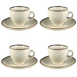 Set di 4 tazze di caffè in ceramica con piattini di crema - Product Image 1