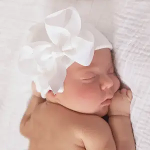 新生宝宝保暖帽子双层面料柔软棉大蝴蝶结帽子婴儿医院保健帽蕾丝装饰