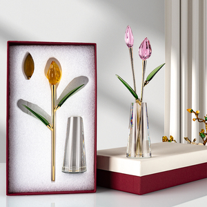 Nueva Decoración de Mesa de Flores de <span class=keywords><strong>Cristal</strong></span> de Alta Gama, Tulipán Rosa con Botella, Regalo de San Valentín, Recuerdo de Boda WDY0430 - Product Image 4