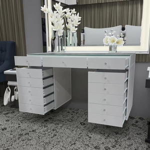 Modern Lighted Makeup Vanity <strong>Dressing</strong> <strong>Table</strong> with Panel Design <strong>Large</strong> <strong>Mirror</strong> <strong>for</strong> Bedroom Furniture - Product Image 4
