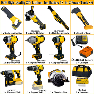 Kit d'outils sans fil 20V 18-en-1 avec perceuse, visseuse, meuleuse, clé, scie, batteries 5.0Ah et chargeur, sac inclus - Product Image 2