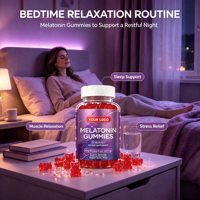 Gummies à la mélatonine en forme d'ours, d'étoile et de cœur, personnalisables, 60 unités par flacon, quantité pour 1 mois, marque privée