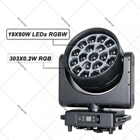 FEIYUEYUE DMX IP65 Resistente al Agua 19x80W RGBW+303x0.2W RGB Aura LED Cabeza Móvil con Zoom y Efecto Wash Ra96 5-50 Iluminación para Escenarios de Conciertos