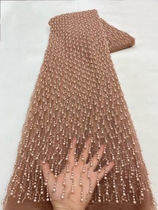 Ni. Ai thiết kế mới lớn ngọc trai sọc thêu ren váy mỏng vải lưới sáng bóng <span class=keywords><strong>sequin</strong></span> đính cườm ren vải - Product Image 4