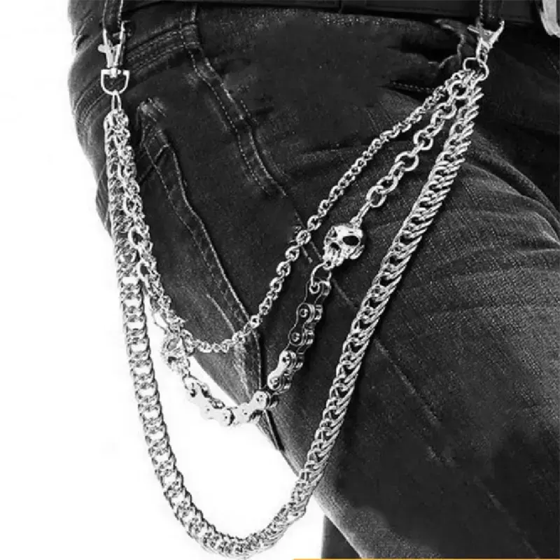 Rock pantalones cadena para hombres mujeres Punk ciclismo cadena cartera pantalones bolsillo cinturón llaveros para Hip Hop Rock Jean gótico