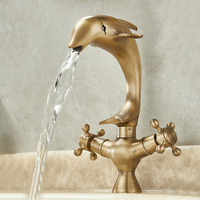 Robinet de lavabo européen antique en laiton, monotrou, à double poignée, avec cartouche céramique, finition polie, style rétro, eau chaude/froide