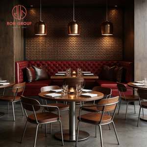 Muebles de Restaurante Estilo Retro Americano Industrial, Silla de Cuero Rojo, Silla Ergonómica de Madera Maciza, Conjunto de Asientos para Uso Comercial - Product Image 1