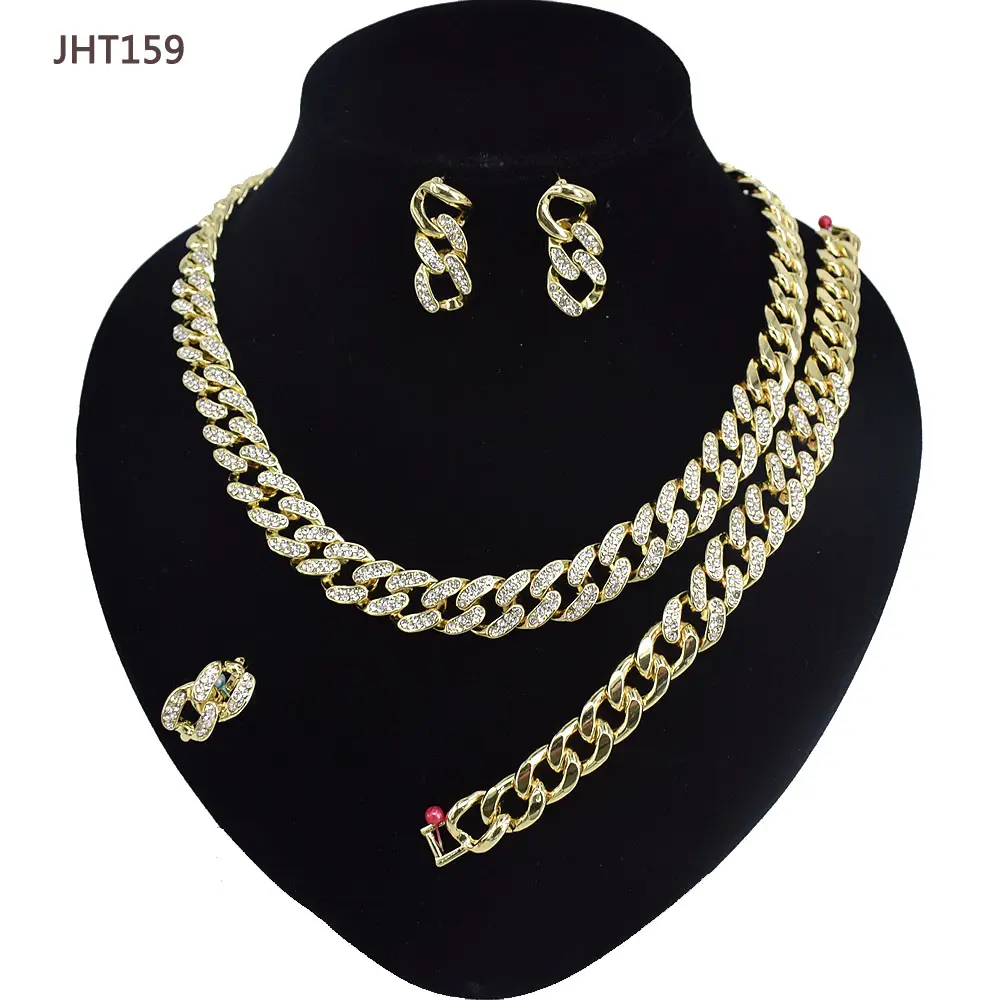 JHT159 set di gioielli placcati in oro 18 carati all'ingrosso set di gioielli con diamanti hip hop di moda