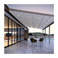 Auvent rétractable électrique personnalisé en PVC avec éclairage LED pour restaurant, balcon et jardin extérieur