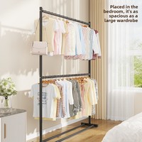 Nouveau Porte-Manteau Mobile Robuste à Double Niveaux en Fer, sur Pied, Gain de Place, pour Chambre à Coucher, Séchoir à Vêtements