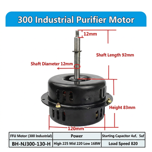 Moteur AC FFU300 avec impeller en plastique 120 mm, moteur à induction monophasé 220 V, efficacité IE4, 168-225 W, 820 tr/min - Product Image 3