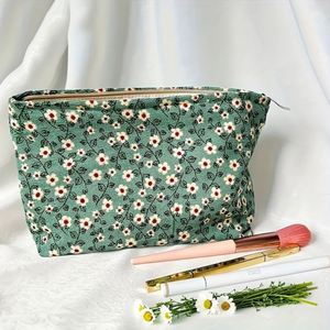 Daisy Flower Corduroy Eco-Friendly Makeup Pouch Custom Zipper Lady <b>Storage</b> Bag Wedding Bridesmaid Gifts Travel Cosmetic - Product Image 1