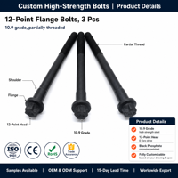 Vis à bride personnalisées à 12 points, grade 10.9, tête E-Torx, phosphate noir, pour moteur automobile OEM ODM