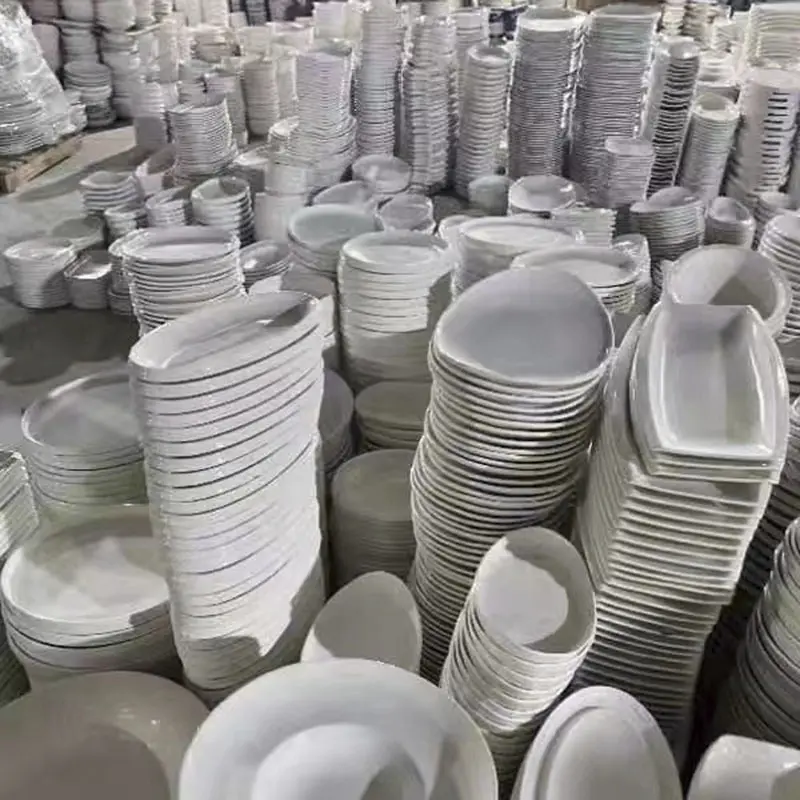 Stok promosi grosir pabrik set piring keramik putih ukuran campur murah peralatan makan mangkuk sup porselen tembikar dijual dengan ton