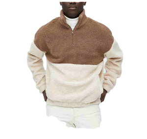 Custom Unisex <b>Sherpa</b> <b>Fleece</b> Half Zip Pullover Color Block Teddy <b>Jacket</b> with 3D Embroidered Logo OEM Private Label Manufacturer - Product Image 1