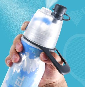Double Wall Plastic PE Squeeze <strong>Water</strong> <strong>Bottle</strong> with <strong>Spray</strong> <strong>Misting</strong> Aluminum Foil Custom logo for Sports Bike - Product Image 2