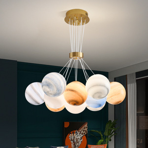 Lustre créatif nordique <span class=keywords><strong>Planet</strong></span>, lumière tricolore, aluminium, luminaire suspendu coloré pour salon - Product Image 5