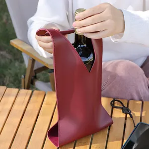 3-Days Fast Shipping Pu Leather Tote Gift Bag Wine Bottle Carrier Holder Travel Tastings Wine Gift For Beach Party