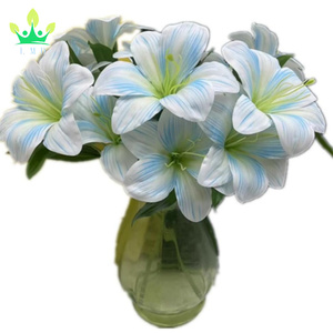 Rama de flor artificial <span class=keywords><strong>Hemerocallis</strong></span> con hojas verdes 3 cabezas Real Touch Day Lily Plant Arreglo floral Wedding Party Home - Product Image 6