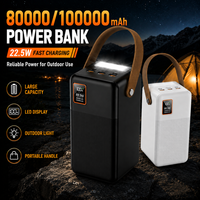 Batterie externe portable haute capacité 80000mAh 100000mAh, charge rapide 22.5W, avec écran LED et lampe de camping