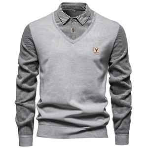 Logo personalizzato Oem abiti foderati in pile a righe a maniche lunghe con scollo a V in maglia maglia Casual Pullover <span class=keywords><strong>Polo</strong></span> lavorato a maglia Top - Product Image 2