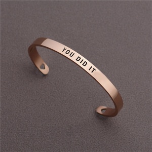 Custom Double Hearts Shaped Cutting Stainless Steel Bangles YOU DID IT Engraved Open <b>Bracelets</b> - Product Image 1