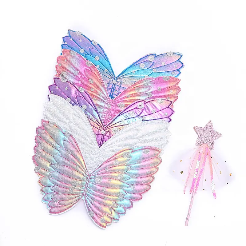 Set Kostum Pesta Ulang Tahun, Set Mainan Sayap Peri Kupu-kupu Hadiah Anak-anak Tongkat Peri