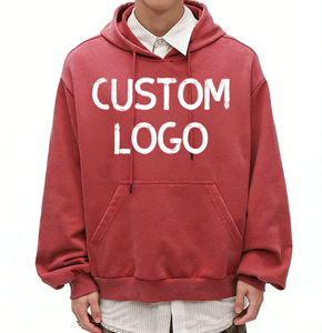 Creative Fashion 420g Highweight Cotton Polyester Bright <b>Red</b> <b>Hoodie</b> Hooded with Fur High Quality Pullover Washed Print <b>Hoodie</b> - Product Image 1