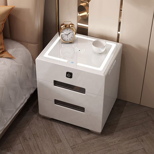 Smart Bedside Table Modern Minimalist Rechargeable Multifunctional Wireless Bedroom Light Luxury Coffee Bedside Table