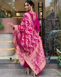 Elegant Magenta Silk <strong>Kurta</strong> <strong>Set</strong> with Intricate Embroidery and Banarasi <strong>Dupatta</strong> for Women and Girls Anarkali <strong>Suit</strong> - Product Image 2