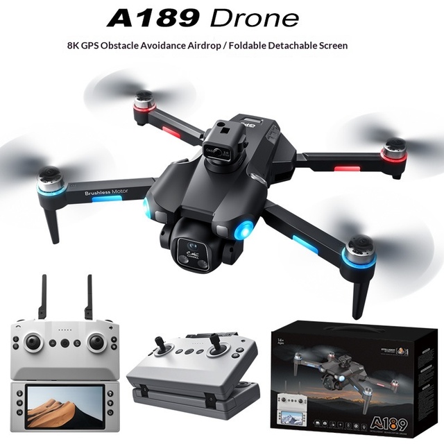 A189 GPS Drone with 4.5 Inch Screen Remote, Auto Return, Optical Flow Avoidance, Brushless Motor and Foldable RC Quadcopter