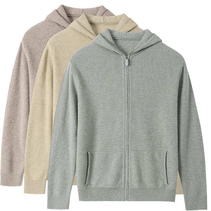 Wholesale High Quality Men's High Quality Casual 90% Wool 10% Cashmere Zip up Sweater Knitwear Men's Hoodies Cardigan