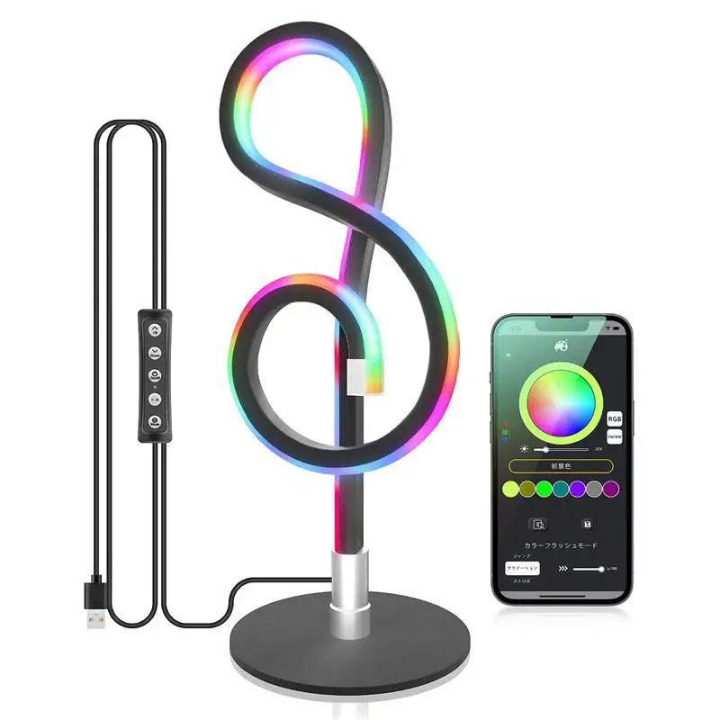 Luminária de mesa musical inteligente, nota musical regulável para jogos, decoração da música, lâmpada ambiente, rgb, luz noturna de led, stream de mídias