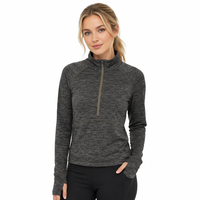 Pull zippé pour femme en 100 % laine mérinos de qualité supérieure avec trous pour les pouces, coupe courte, gris chiné, couche de base performante, SustainableTop
