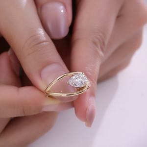 Bague en diamant de culture, or jaune 18 carats, poire, VS1, certificat IGI, pour mariage, anniversaire, cadeau, usage quotidien, bijoux fins, personnalisable - Product Image 6