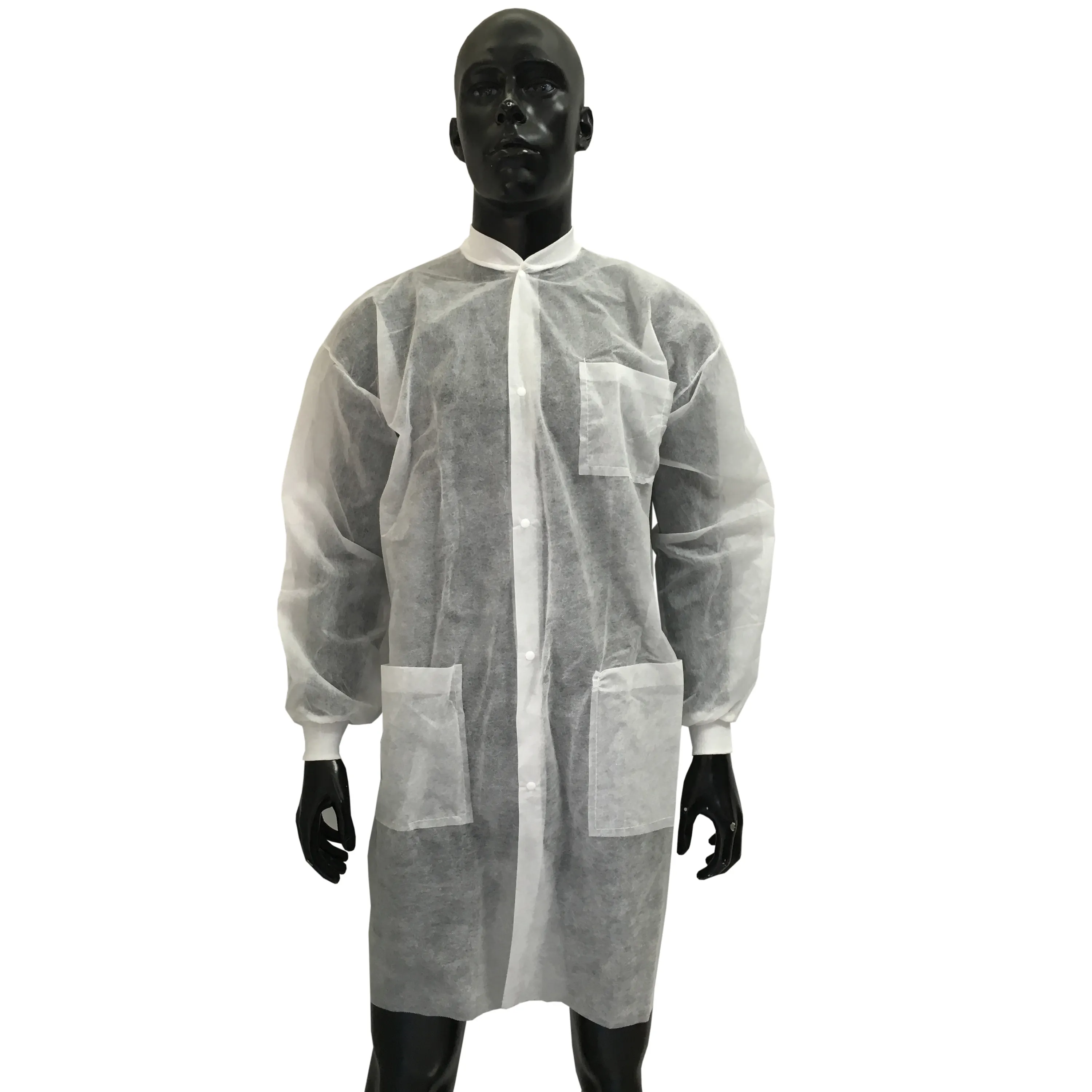 Sms en gros non-tissé col rond tricoté blouse de laboratoire jetable uniforme du personnel hospitalier pour médecin et infirmière