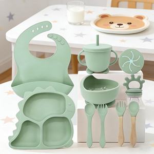 Ensemble de bols et cuillères à ventouse puissante, écologiques, non toxiques, de qualité alimentaire, bavoir d'alimentation, bol et assiette en silicone pour bébé avec tasse - Product Image 5