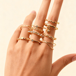 <span class=keywords><strong>2026</strong></span> модное ювелирное изделие, комплект из 10 предметов, геометрическое кольцо со звездами, полностью украшенное бриллиантами - Product Image 1