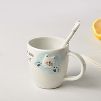 Vaisselle en céramique de dessin animé créatif, ensemble d'assiettes, tasse de chat de natation mignon, assiette à dessert, bol à salade, cuillère
