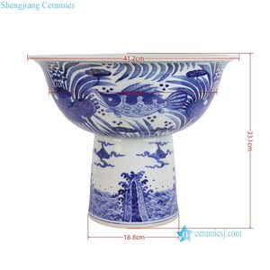 RZPI111-A bleu et blanc motif d'écailles <span class=keywords><strong>de</strong></span> poisson céramique jardin haut <span class=keywords><strong>pied</strong></span> <span class=keywords><strong>pot</strong></span> <span class=keywords><strong>de</strong></span> <span class=keywords><strong>fleur</strong></span> jardinière intérieure et extérieure - Product Image 2