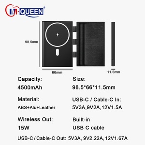 Batterie externe personnalisée 4500 mAh en cuir PU avec porte-cartes et chargement sans fil, batterie externe de voyage avec emplacement pour carte pour téléphone - Product Image 2