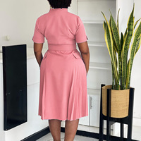 Robe plissée mi-longue élégante pour femme africaine, col en V, couleur unie, style décontracté ou habillé, idéale pour le bureau, collection Printemps-Automne