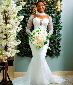 S0661Y 2026 Nuovo Abito <span class=keywords><strong>da</strong></span> <span class=keywords><strong>Sposa</strong></span> Africano a Collo Alto a Maniche Lunghe con Perle e Ricami Elaborati, Strascico Rimovibile a Due Vie, <span class=keywords><strong>Taglie</strong></span> <span class=keywords><strong>Forti</strong></span> - Product Image 4